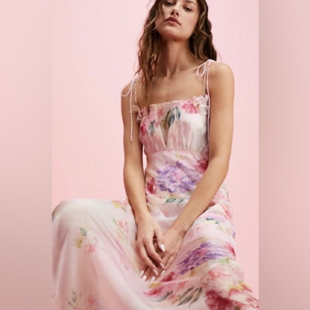 For Love & Lemons Pink Floral Lisa Maxi Dress